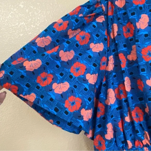 Tuckernuck Womens‎ New Size XXL Retro Floral Mitchell Midi Dress Blue and Red